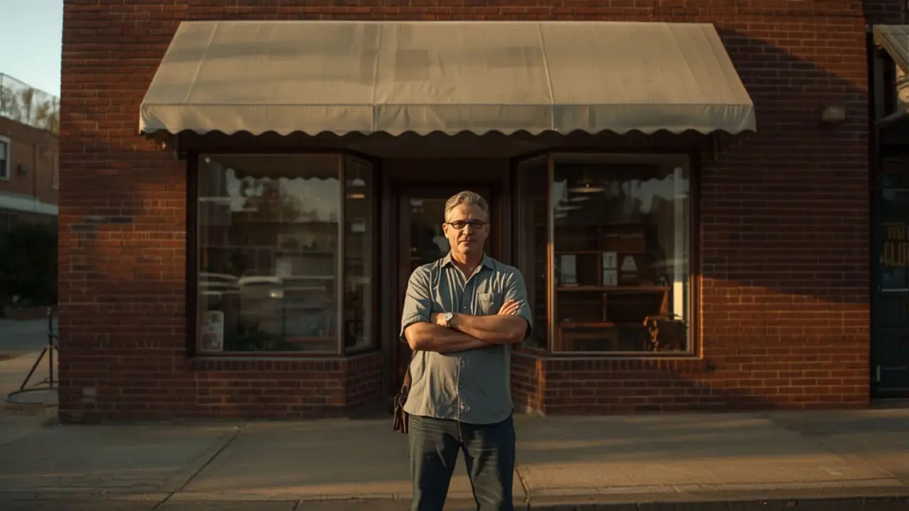 Small business owner outside his storefront